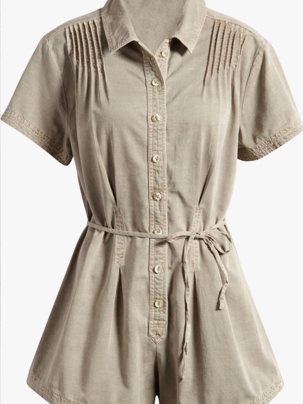 Free people Button-Front Short Sleeve Romper in Beige